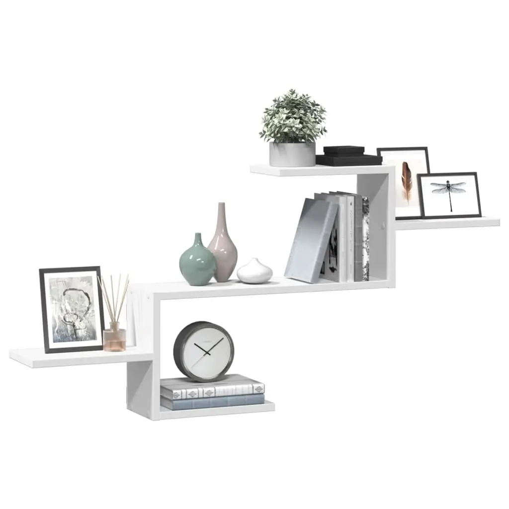 Floating Wall Shelf Engineered Wood White Storage Display 104x15x49cm