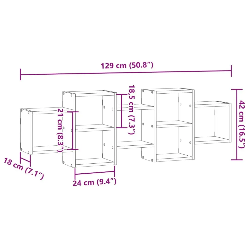 Floating Wall Shelf Engineered Wood White 129x18x42cm Space Saving Storage Organiser