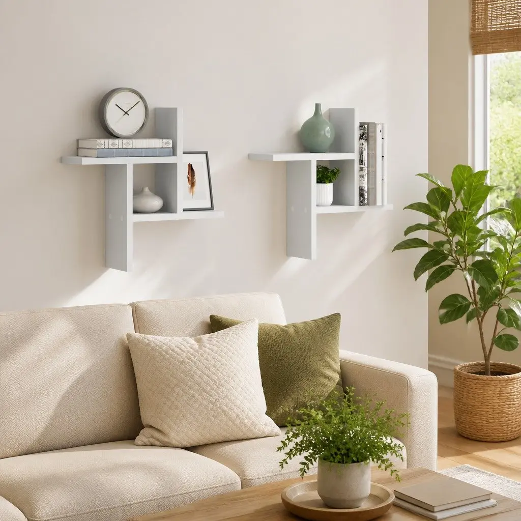 Wall Shelves Floating White 38x12x38 cm Engineered Wood 2 Piece Storage Display Unit