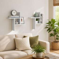 White Wall Shelves Set of 2 Floating Storage Units