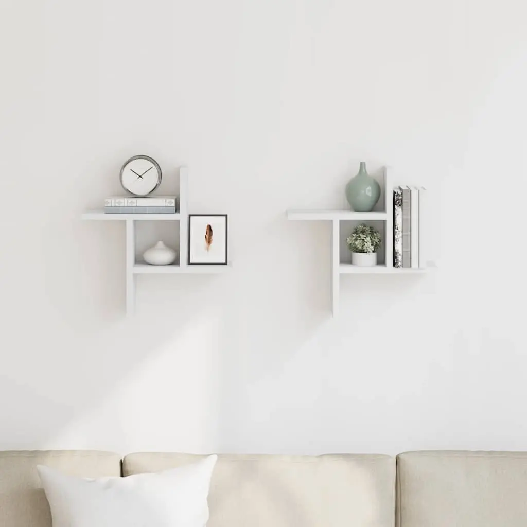 Wall Shelves Floating White 38x12x38 cm Engineered Wood 2 Piece Storage Display Unit