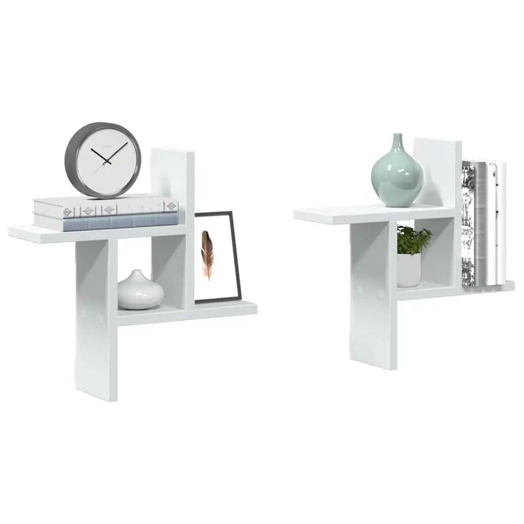 Wall Shelves Floating White 38x12x38 cm Engineered Wood 2 Piece Storage Display Unit