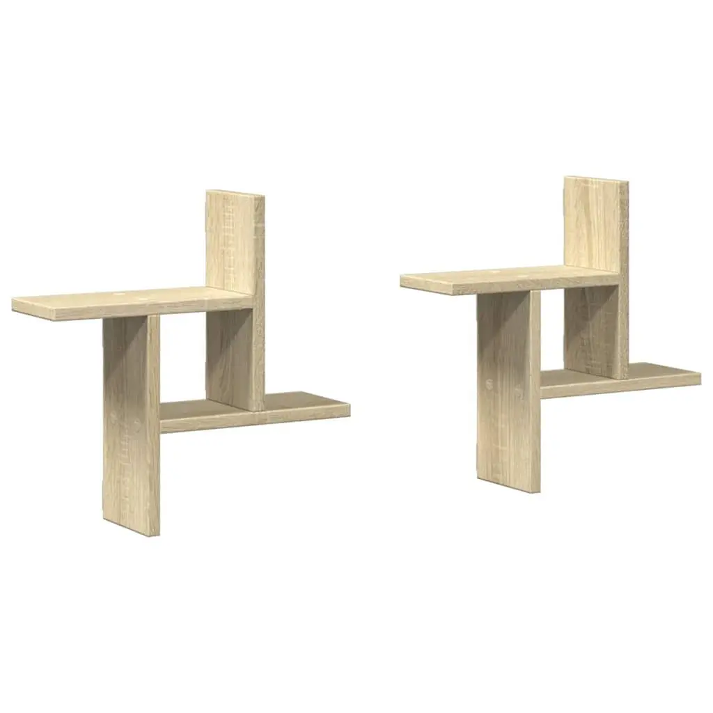 Wall Shelves Floating Sonoma Oak 38x12x38 cm Engineered Wood Storage Display Organiser 2 Piece