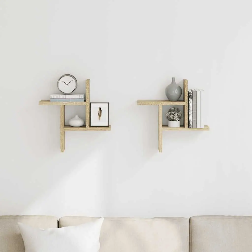 Wall Shelves Floating Sonoma Oak 38x12x38 cm Engineered Wood Storage Display Organiser 2 Piece
