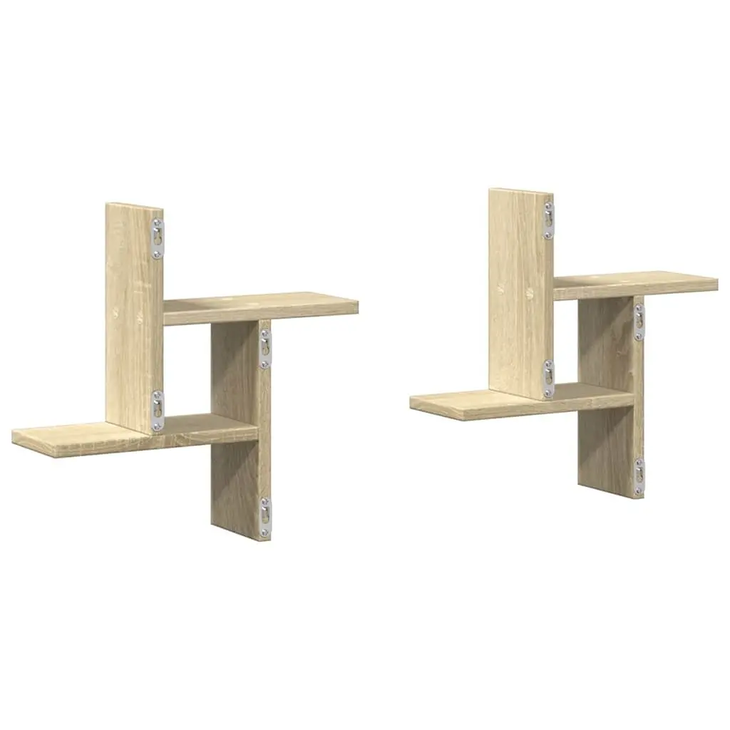 Wall Shelves Floating Sonoma Oak 38x12x38 cm Engineered Wood Storage Display Organiser 2 Piece