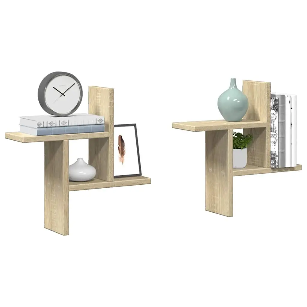 Wall Shelves Floating Sonoma Oak 38x12x38 cm Engineered Wood Storage Display Organiser 2 Piece