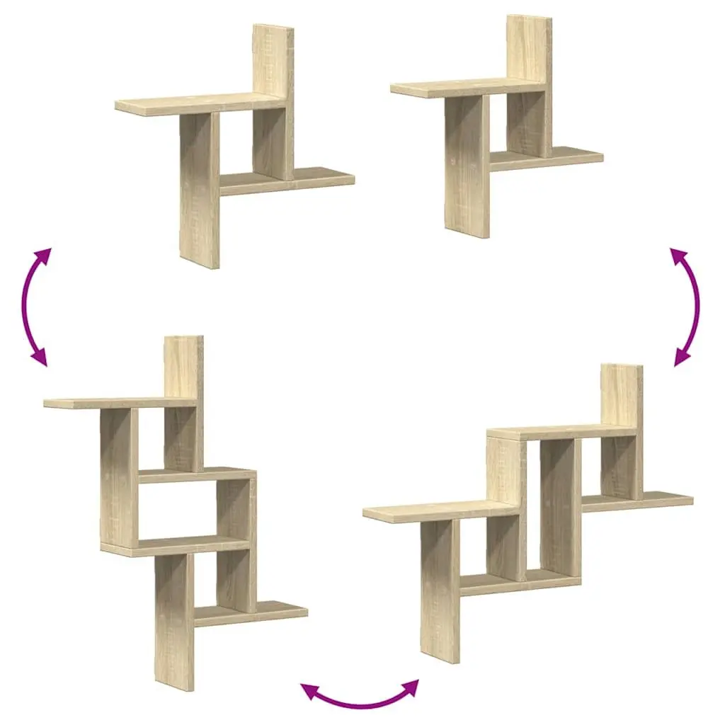 Wall Shelves Floating Sonoma Oak 38x12x38 cm Engineered Wood Storage Display Organiser 2 Piece