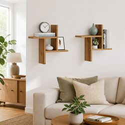 Brown Floating Wall Shelves - 2 Piece Set