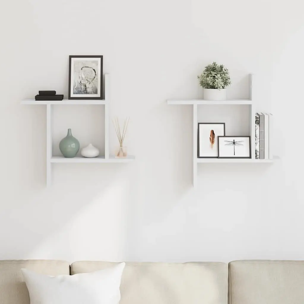 Wall Shelves White 50x12x50 cm Engineered Wood Floating Storage Display Organiser 2 Piece