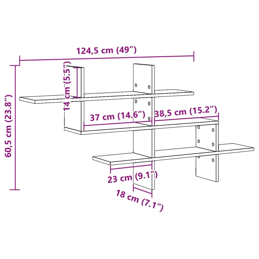 Wall Shelf White Floating Storage Display Shelving Unit Engineered Wood 1245 x 180 x 605 cm