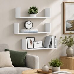 Set of 3 White Floating Wall Shelves 58x18x18 cm