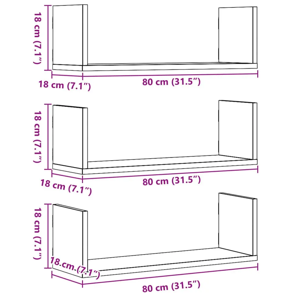Wall Shelves White 80x18x18 cm Engineered Wood 3 Pieces Floating Storage Display Organiser