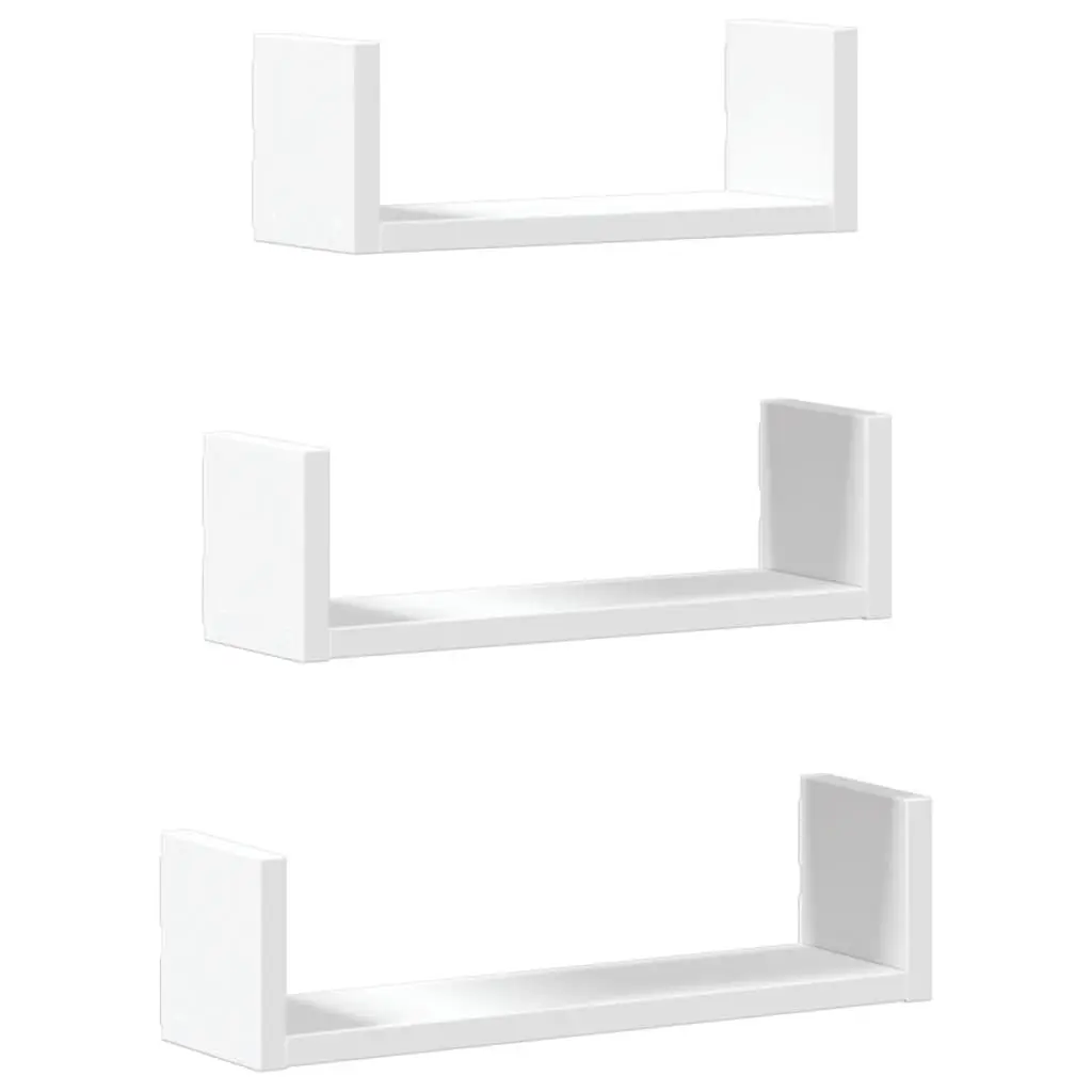 Wall Shelf White Floating 3 Piece Engineered Wood Storage Shelves for Bedroom Living Room