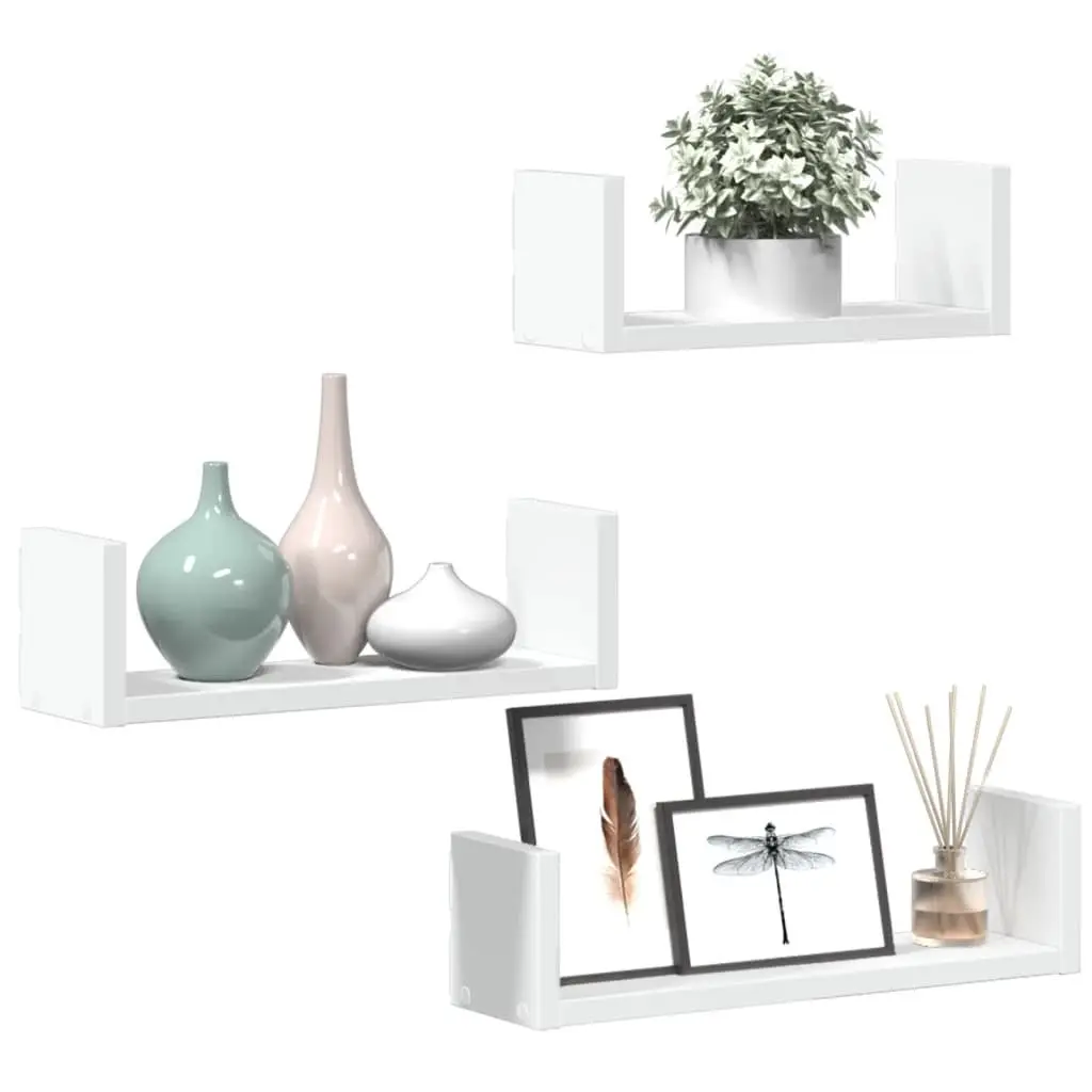 Wall Shelf White Floating 3 Piece Engineered Wood Storage Shelves for Bedroom Living Room