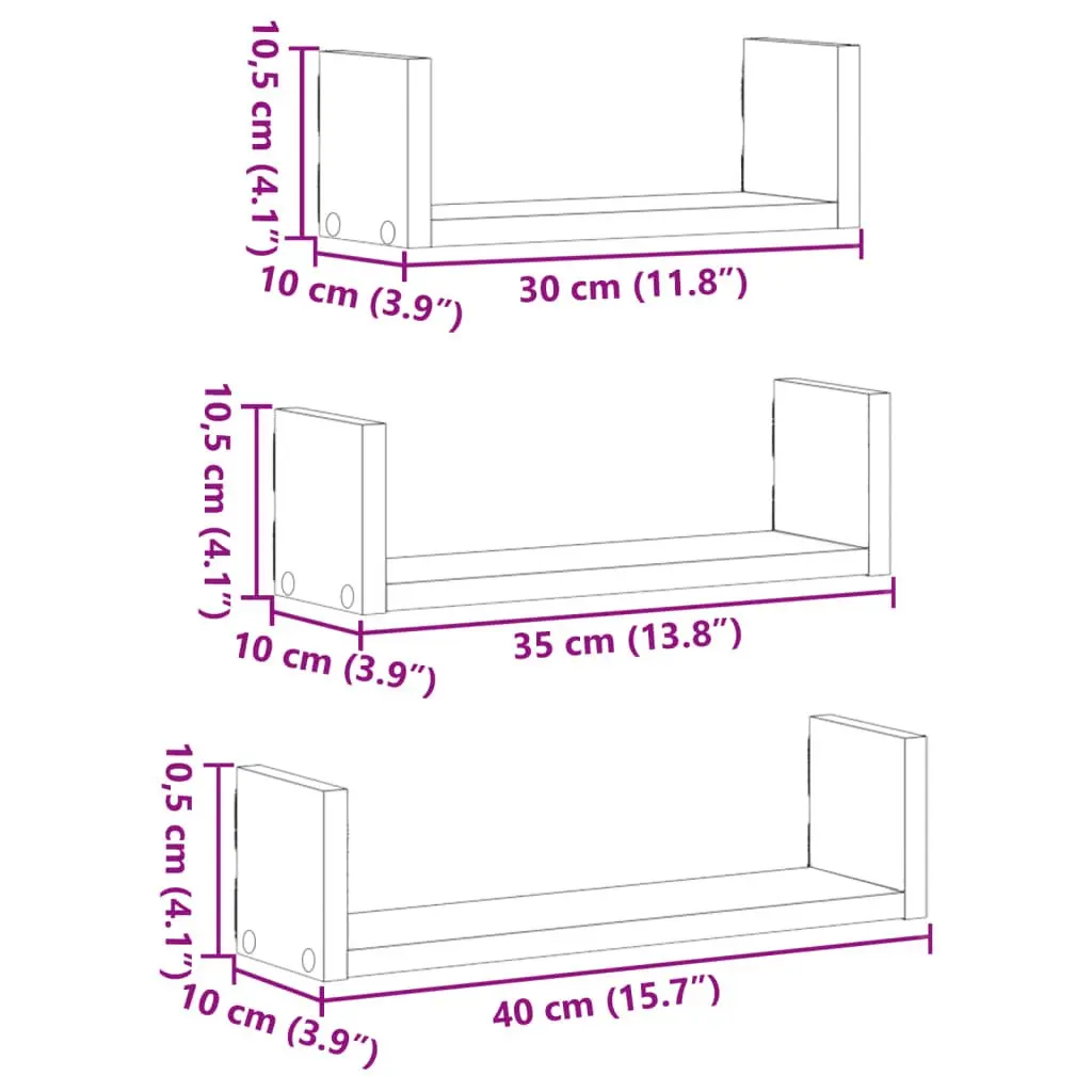 Wall Shelf White Floating 3 Piece Engineered Wood Storage Shelves for Bedroom Living Room