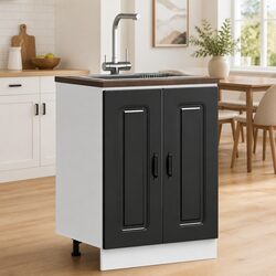 Black Sink Base Cabinet for Kitchen Storage 60x46x81.5cm