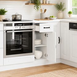 White Engineered Wood Kitchen Base Cabinet with Adjustable Feet