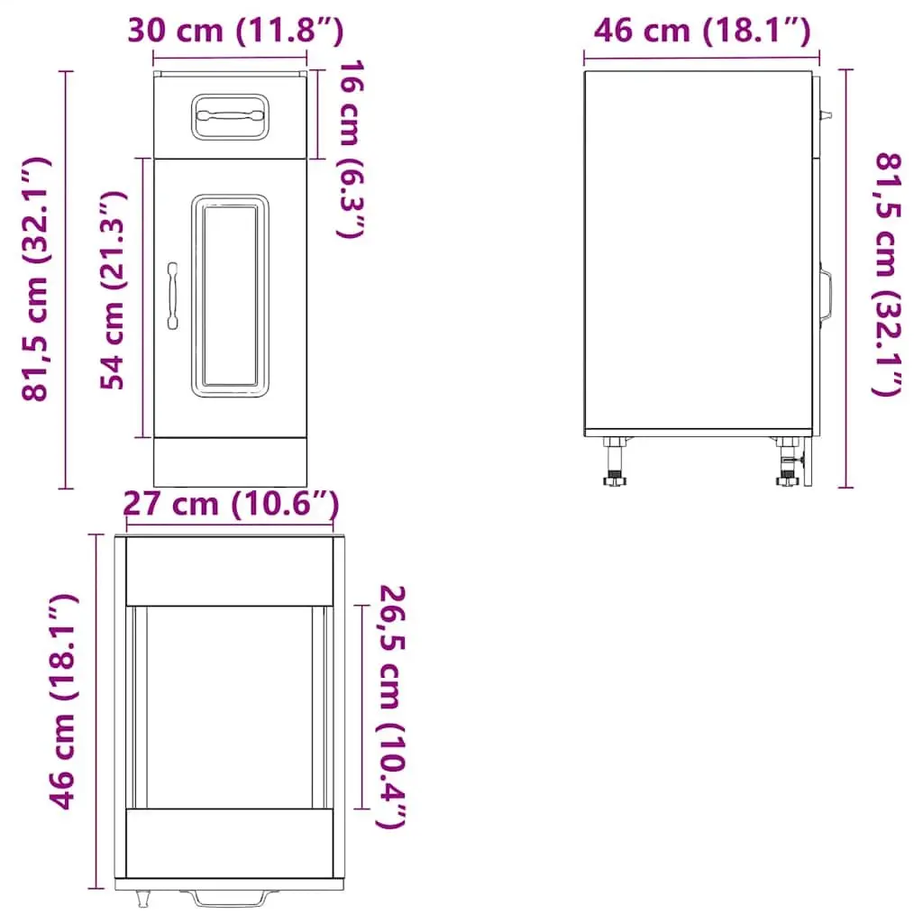 Engineered Wood Kitchen Storage Cupboard White Base Cabinet Adjustable Feet