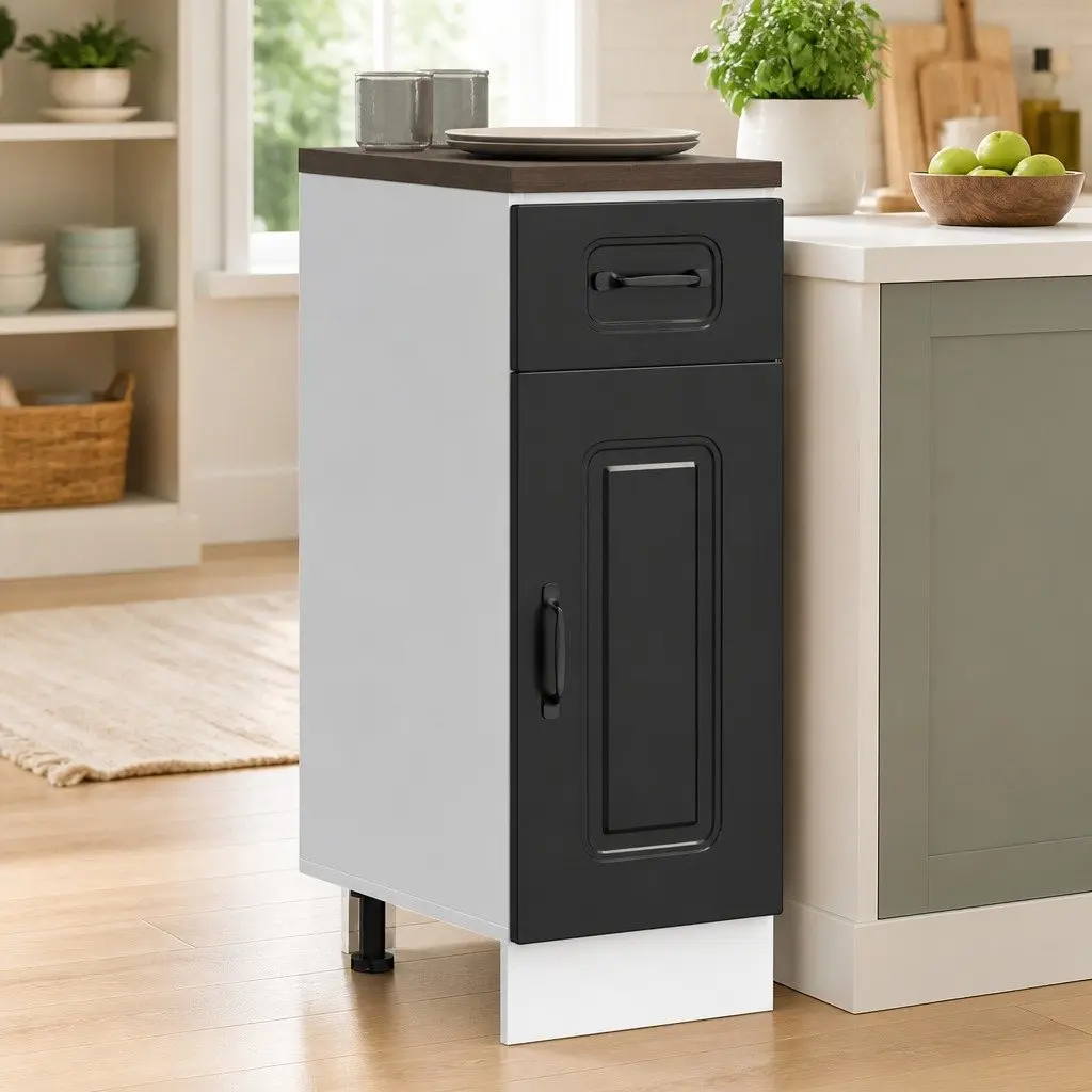 Black Engineered Wood Kitchen Base Cabinet with Door