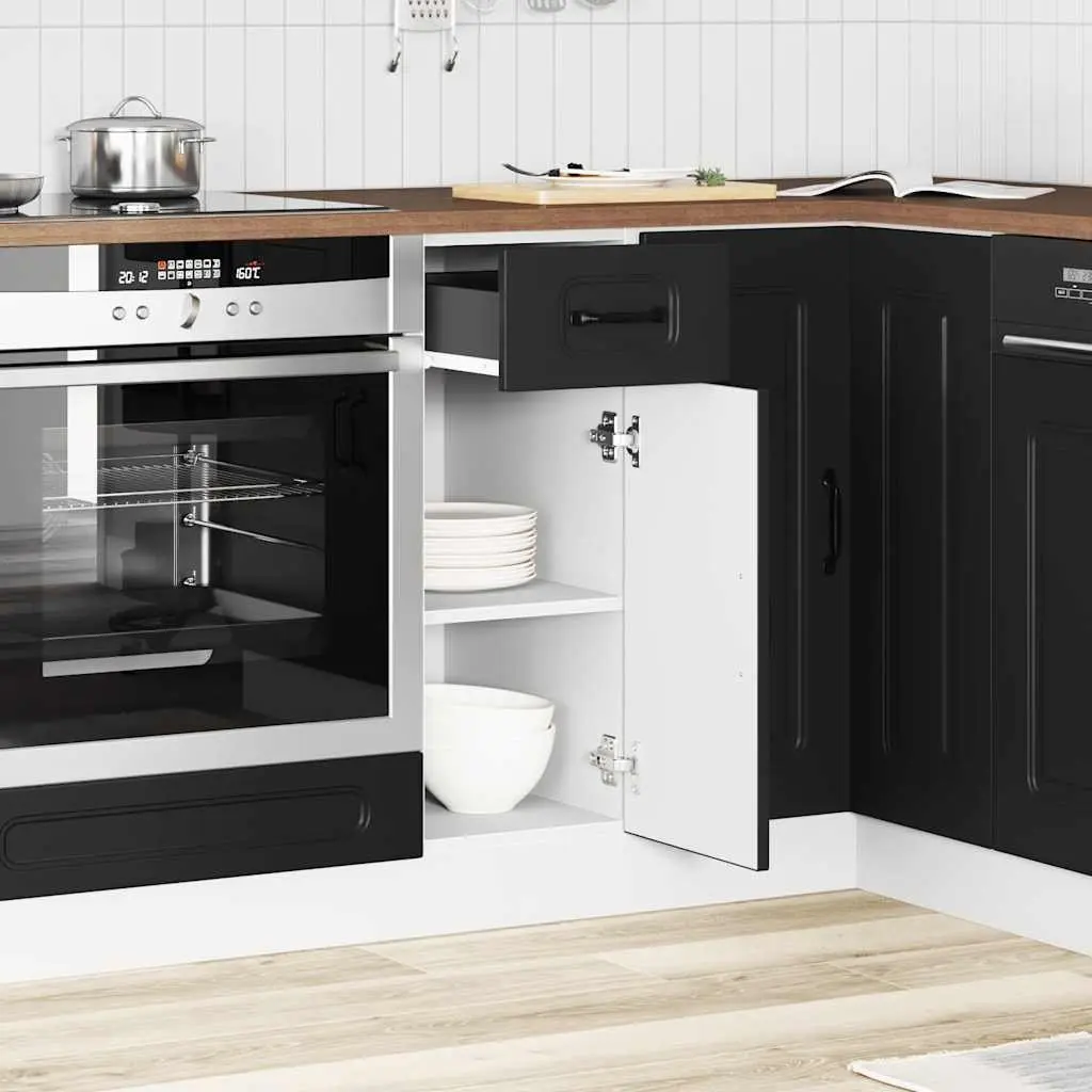 Black Engineered Wood Kitchen Base Cabinet with Door