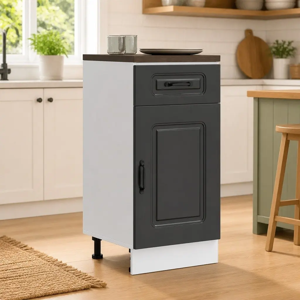 Black Engineered Wood Kitchen Base Cabinet for Storage