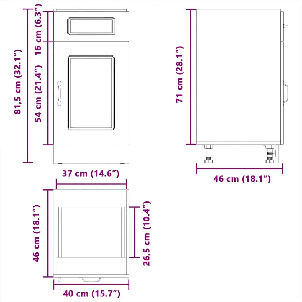 Black Engineered Wood Kitchen Base Cabinet for Storage