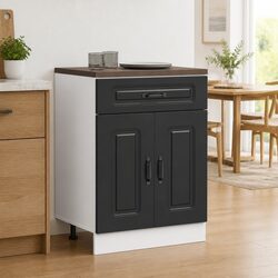 Black Engineered Wood Kitchen Base Cabinet with Adjustable Feet