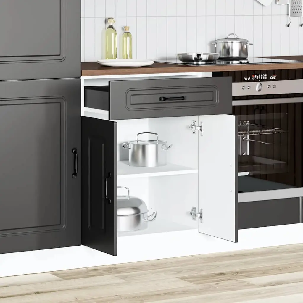 Kitchen Base Cabinet Black Engineered Wood Storage Cupboard Adjustable Feet