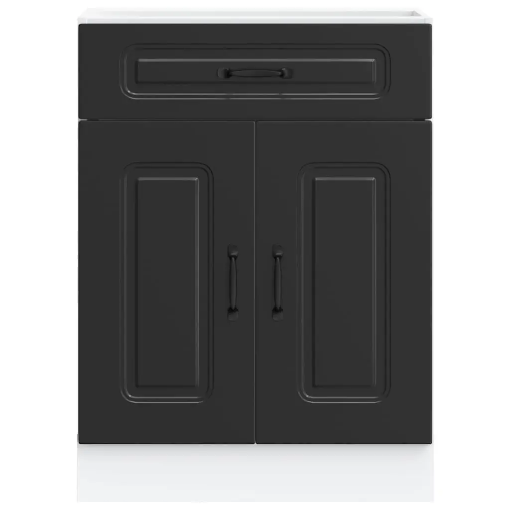 Kitchen Base Cabinet Black Engineered Wood Storage Cupboard Adjustable Feet