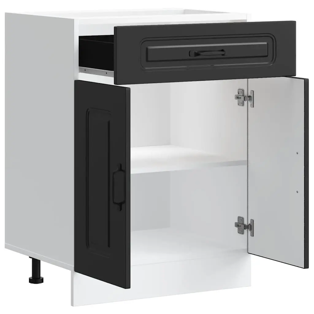 Kitchen Base Cabinet Black Engineered Wood Storage Cupboard Adjustable Feet