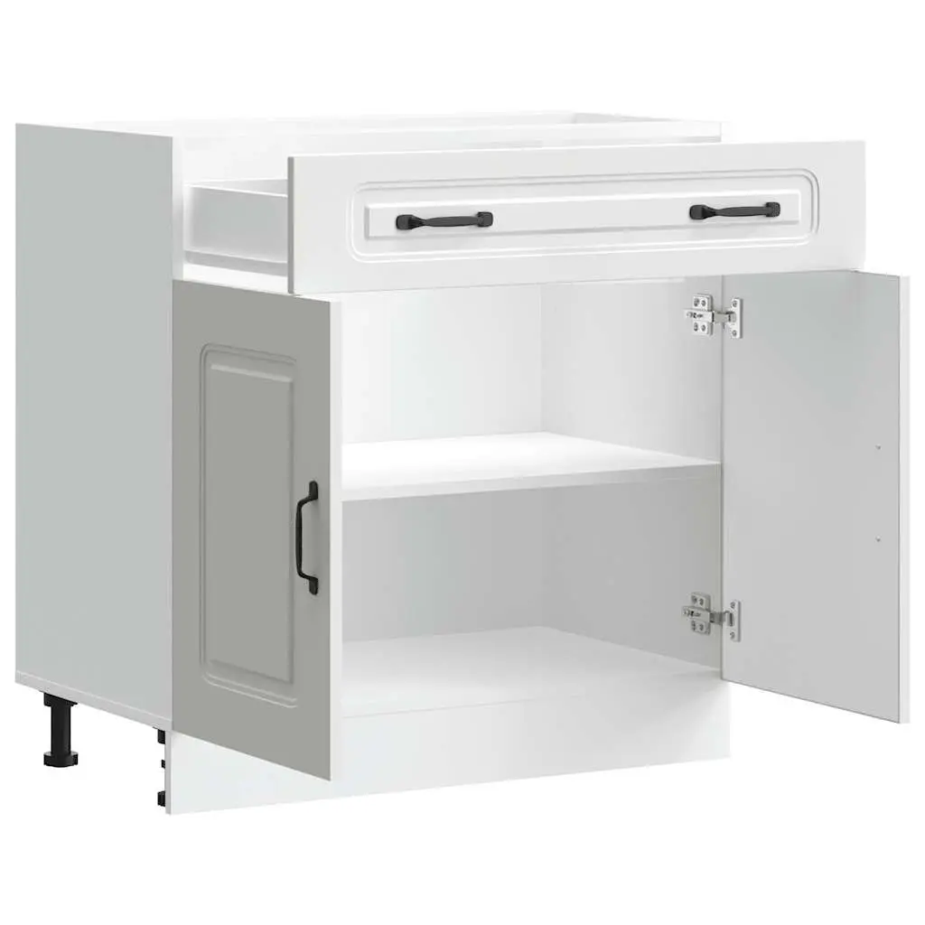 White Kitchen Base Cabinet Storage Cupboard with Adjustable Feet