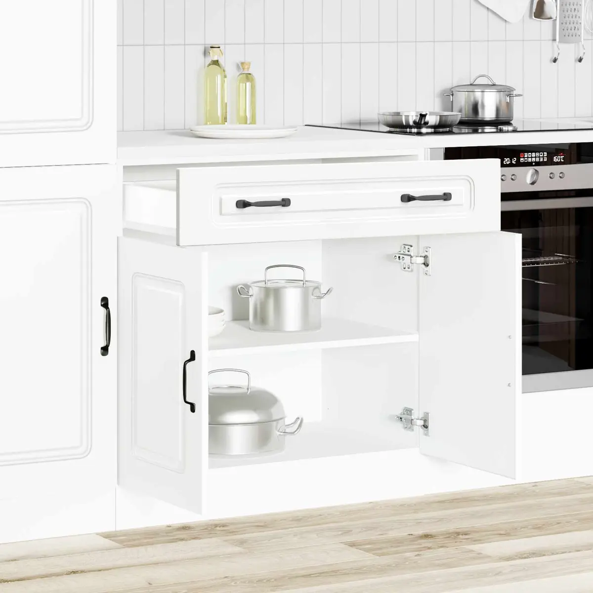 White Kitchen Base Cabinet Storage Cupboard with Adjustable Feet