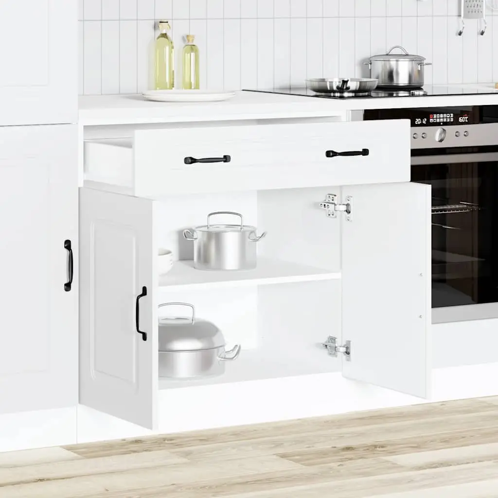 White Kitchen Base Cabinet Storage Cupboard with Adjustable Feet