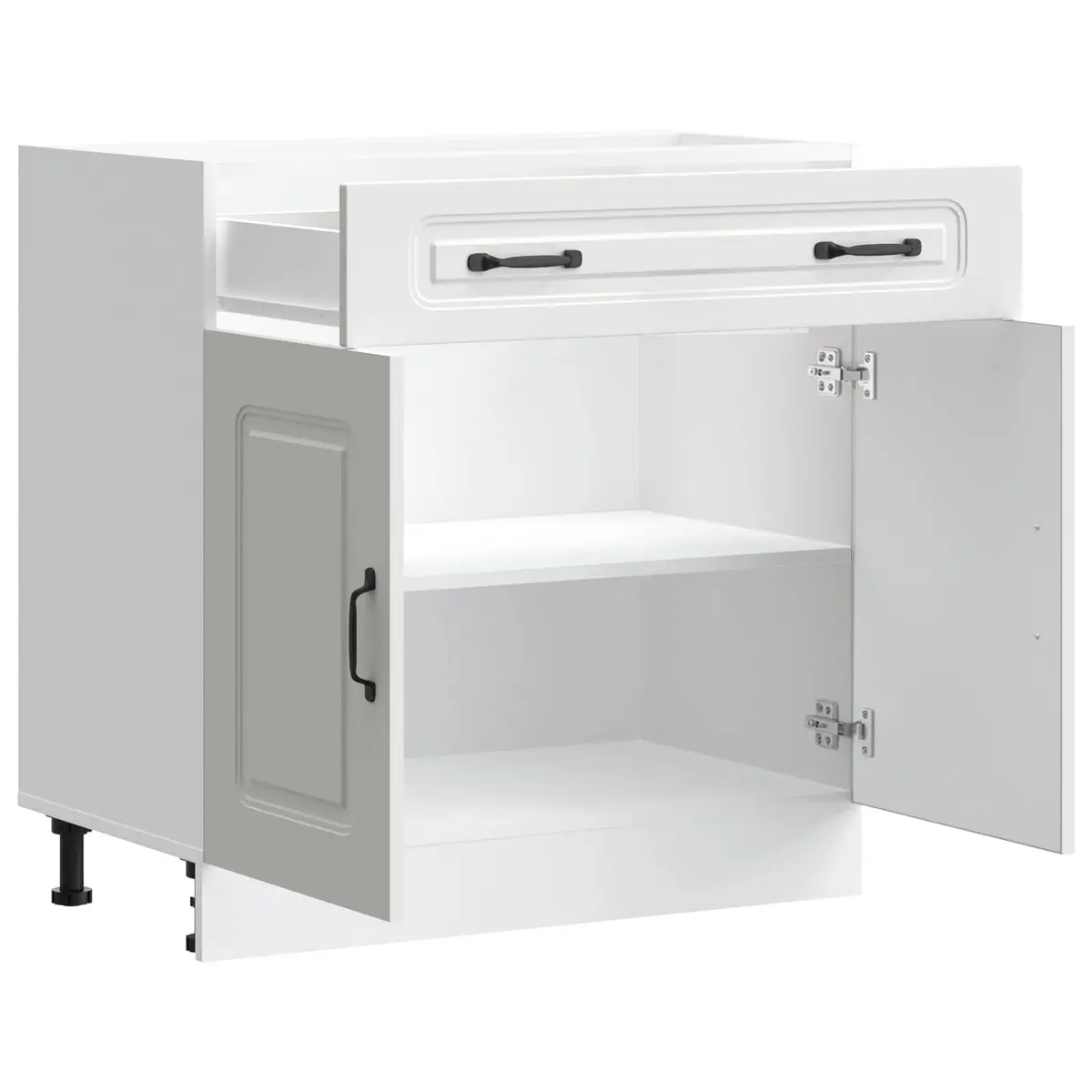 White Kitchen Base Cabinet Storage Cupboard with Adjustable Feet