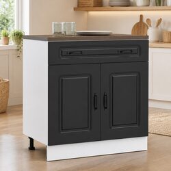 Black Engineered Wood Kitchen Base Cabinet with Adjustable Feet