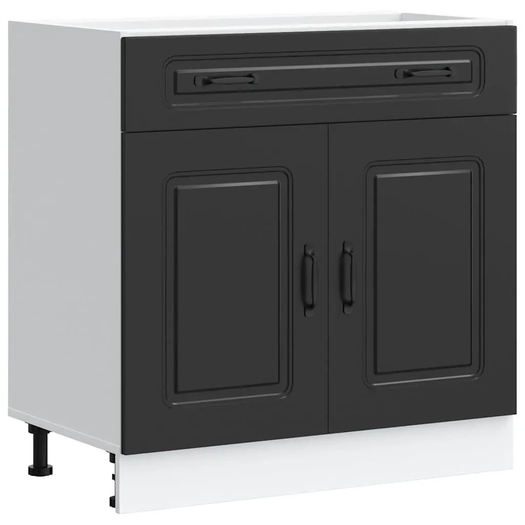 Black Engineered Wood Kitchen Base Cabinet with Adjustable Feet