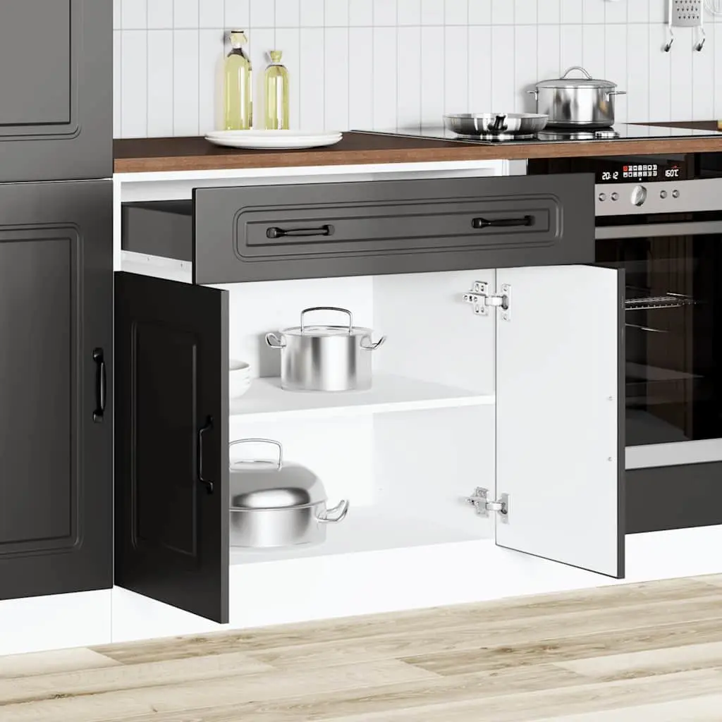Black Engineered Wood Kitchen Base Cabinet with Adjustable Feet