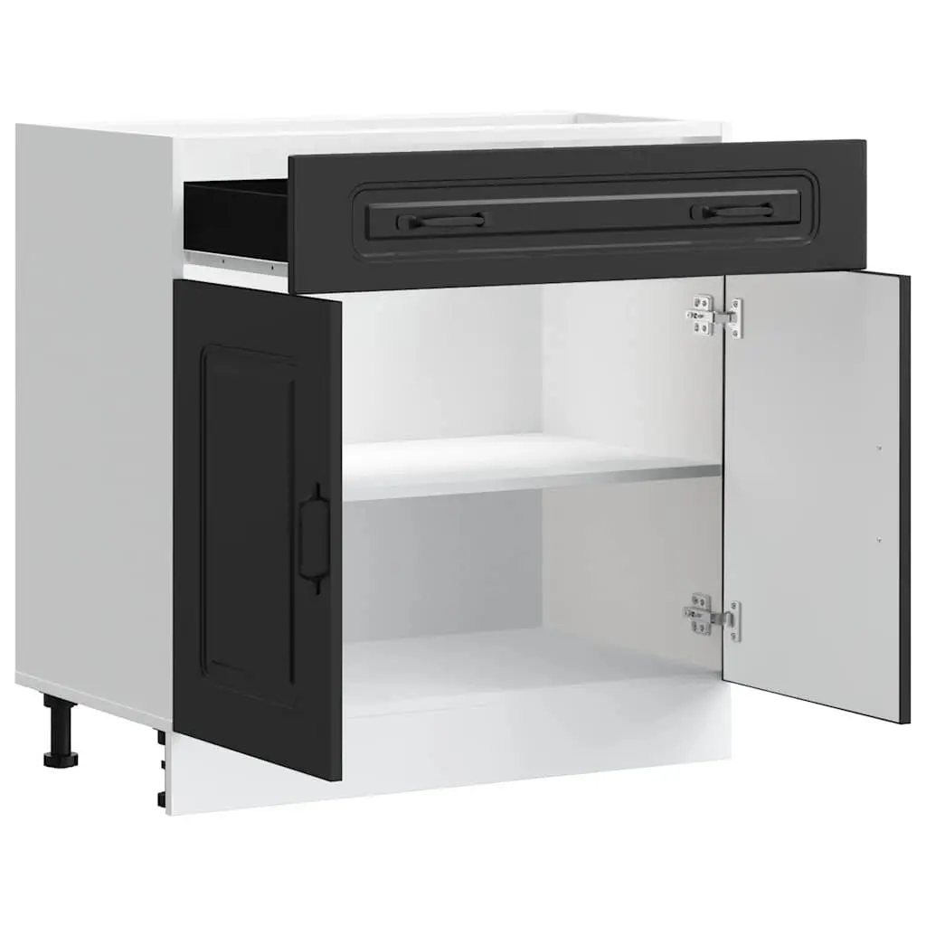 Black Engineered Wood Kitchen Base Cabinet with Adjustable Feet