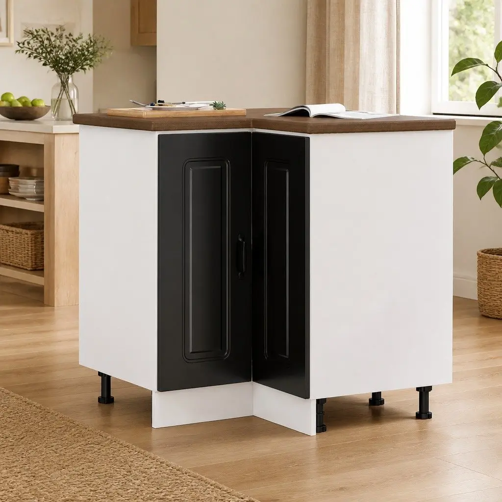 Black Engineered Wood Kitchen Corner Base Cabinet