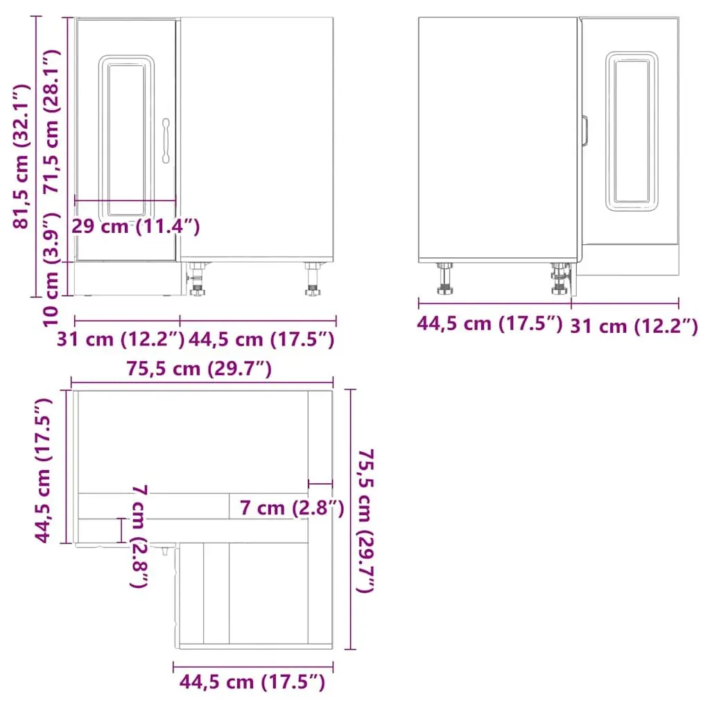 Black Engineered Wood Kitchen Corner Base Cabinet