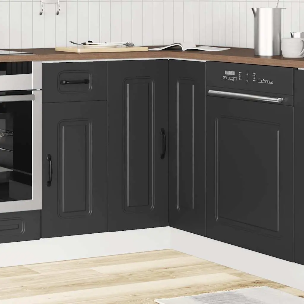 Black Engineered Wood Kitchen Corner Base Cabinet