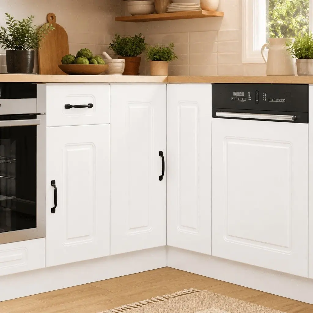 White High Gloss Corner Base Cabinet for Kitchens