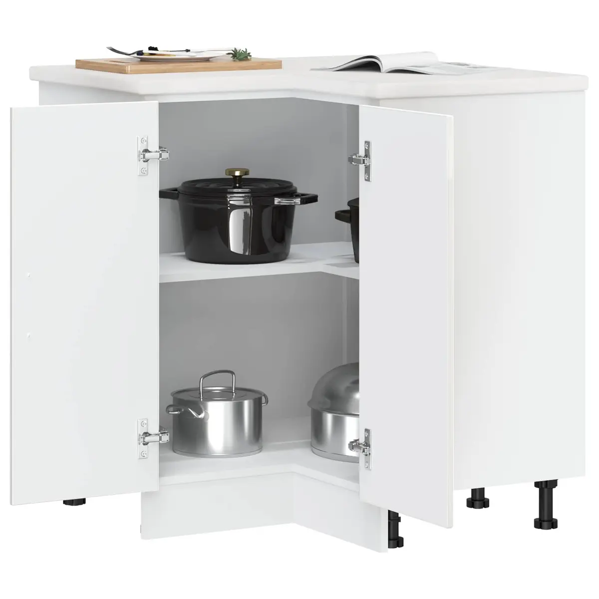 White High Gloss Corner Base Cabinet for Kitchens