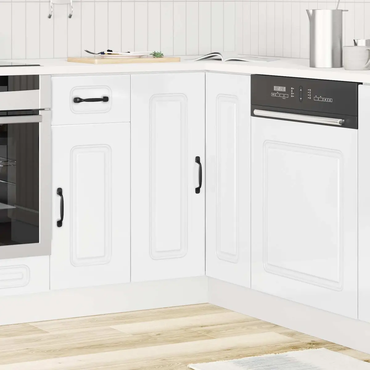 White High Gloss Corner Base Cabinet for Kitchens