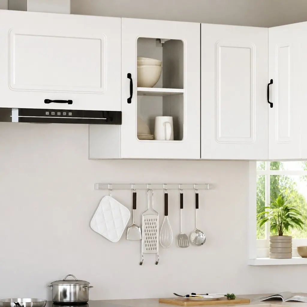 Kitchen Wall Cabinet Glass Door White Engineered Wood