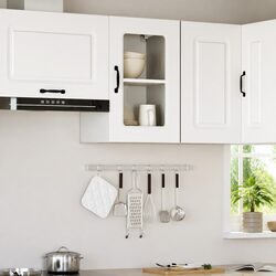 White Engineered Wood Kitchen Wall Cabinet with Glass Door