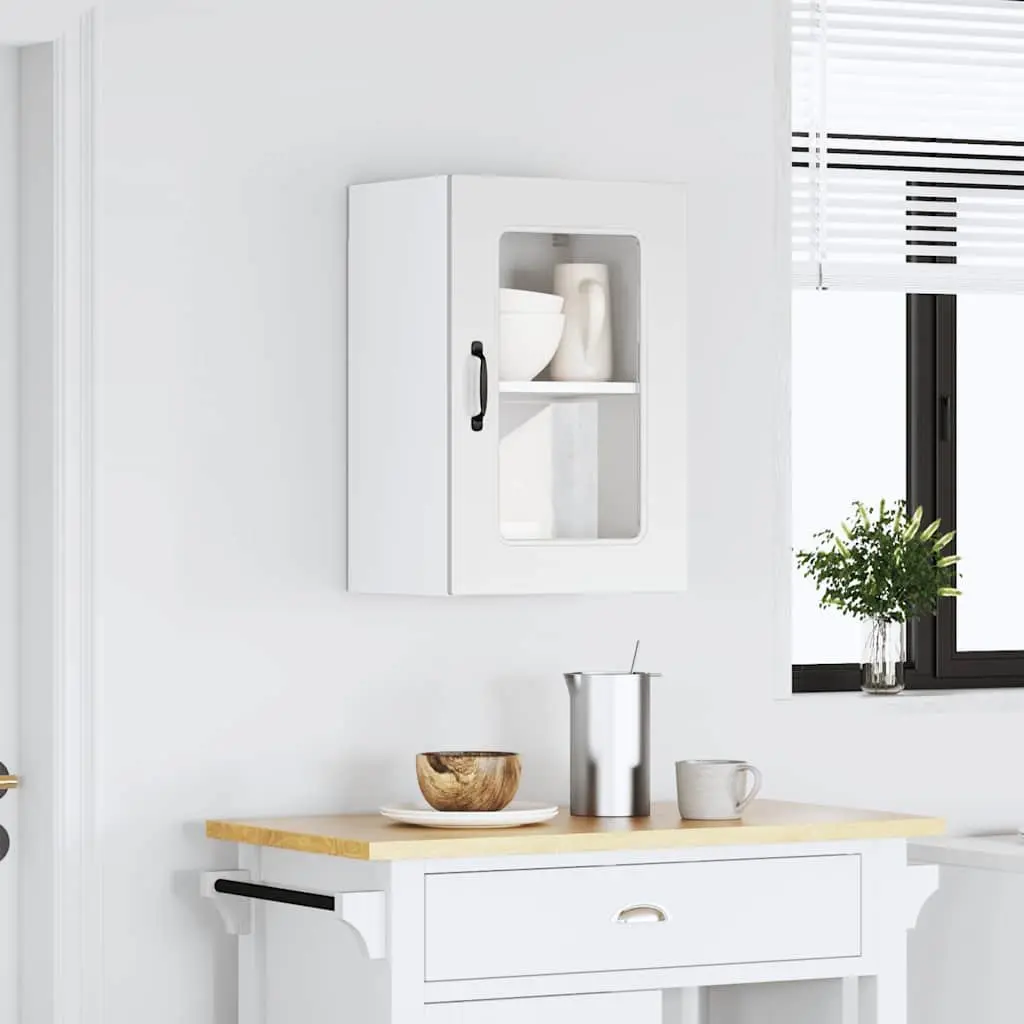 Kitchen Wall Cabinet Glass Door White Engineered Wood