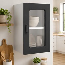 Elegant Black Kitchen Wall Cabinet with Glass Door