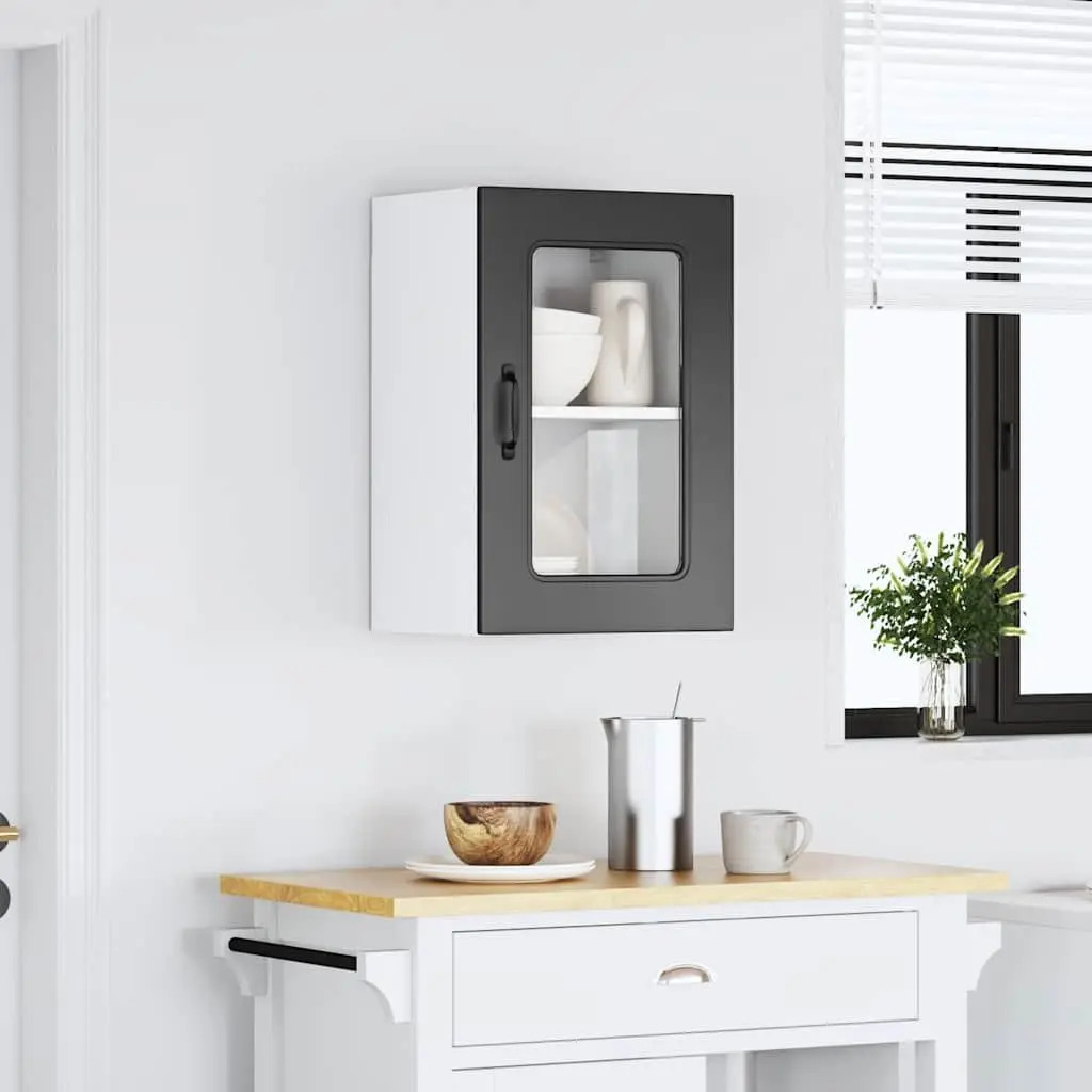 Black Kitchen Wall Cabinet with Glass Door