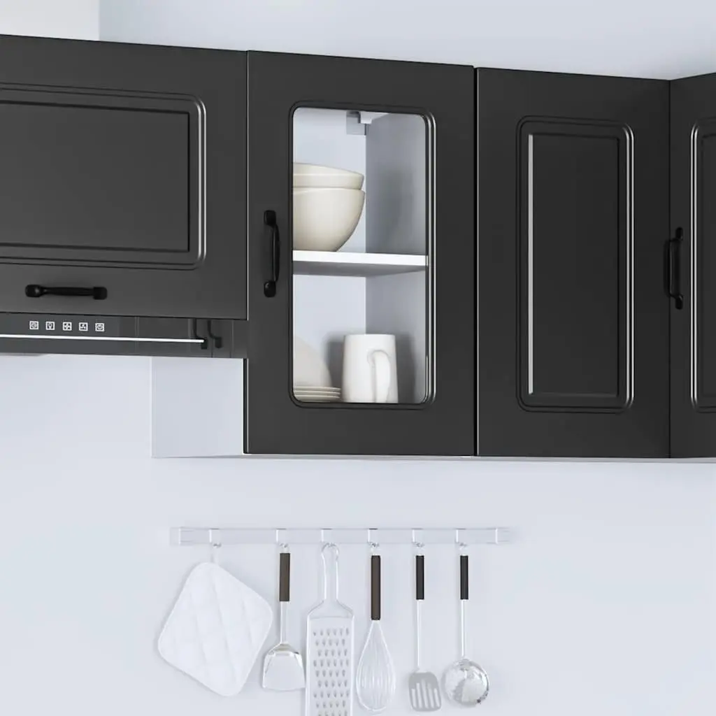 Black Kitchen Wall Cabinet with Glass Door